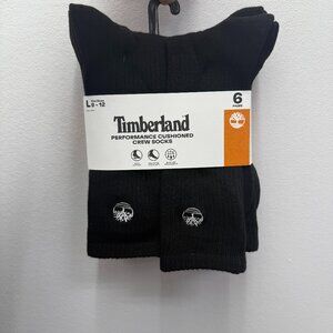 NWT Timberland All Black 6-Pack Performance Cushioned Crew Socks Size Large TJ